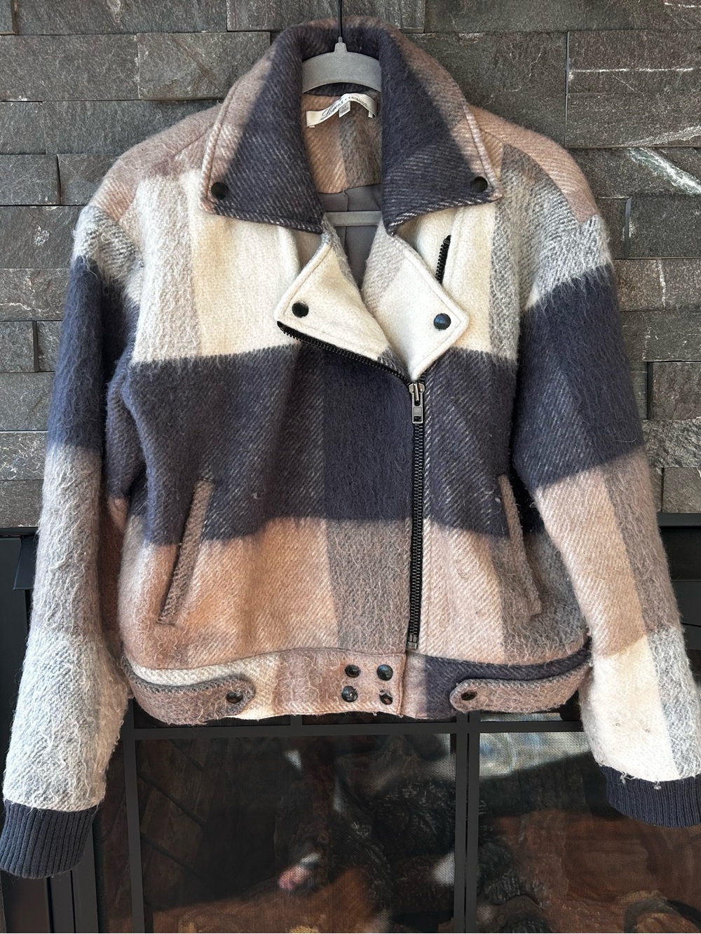 Lovers + Friends Plaid Moto-Style Wool Blend Coat